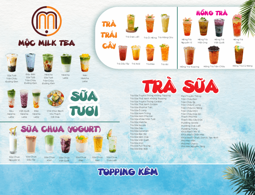 Mẫu thiết kế menu trà sữa Mộc Milk Tea file cdr