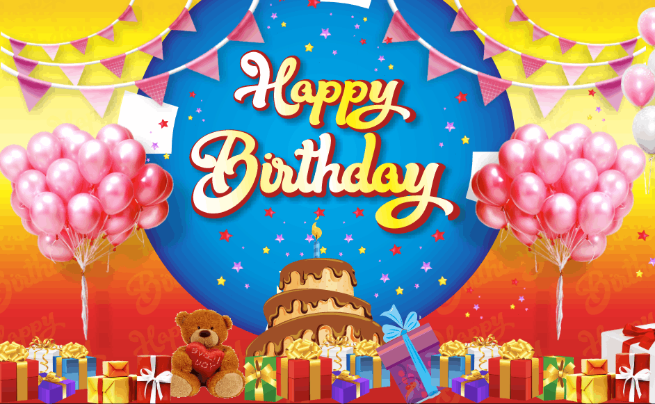 Market Happy Birthday sinh nhật bóng bay đỏ cam vàng