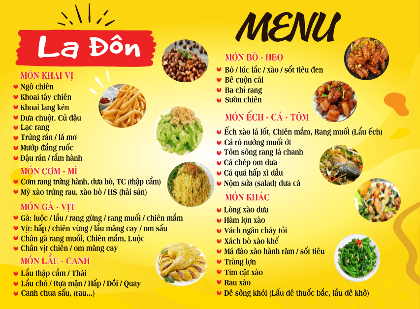 Menu nhà hàng quán ăn 2026 file cdr