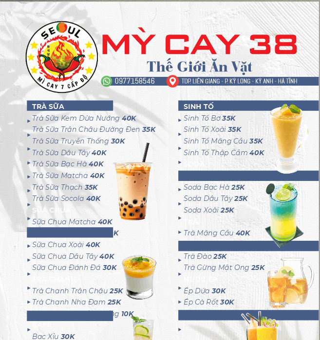 Menu Mỳ cay 38 thế giới ăn vặt file cdr x7