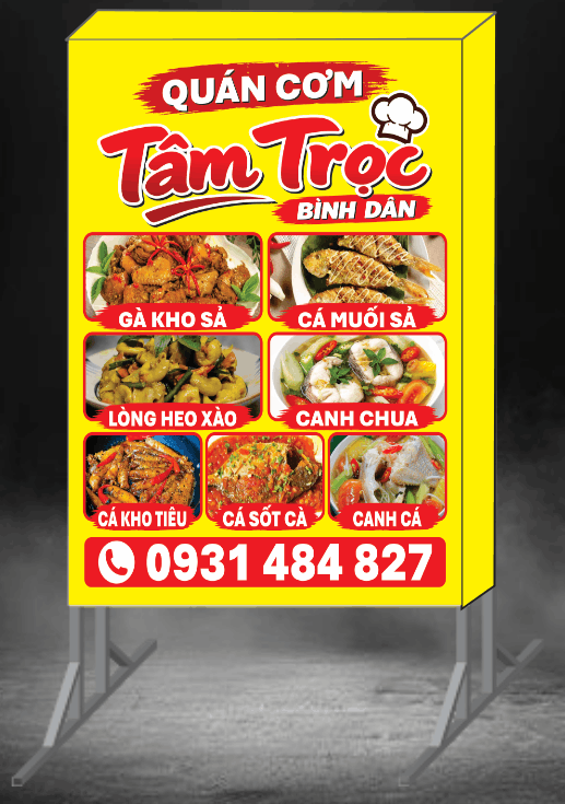 Biển vẫy quán cơm Tâm Trọc bình dân file corel