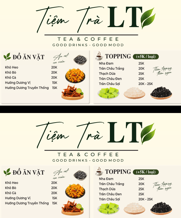 Menu tiệm trà LT tea & coffee file corel x7