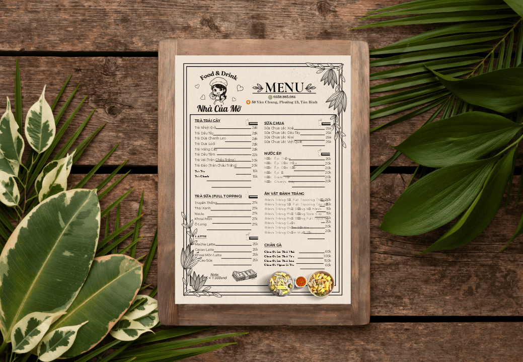 Menu food & drink Nhà của mỡ file corel