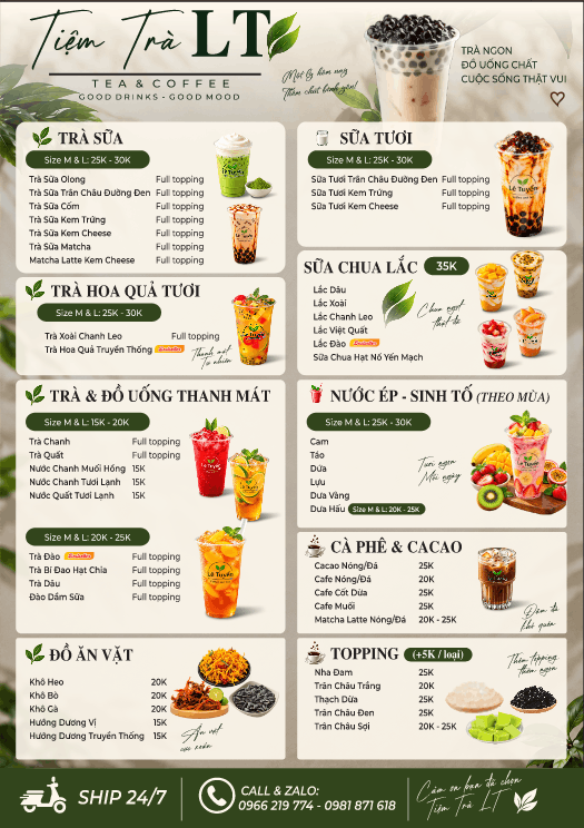 Menu tiệm trà LT tea & coffee #2 file corel x7