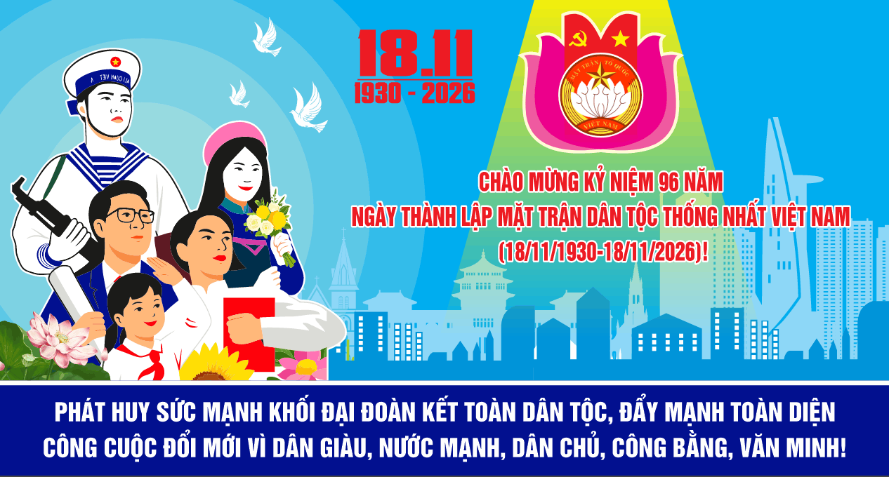 Pano chào mừng ngày thành lập Mặt trận dân tộc