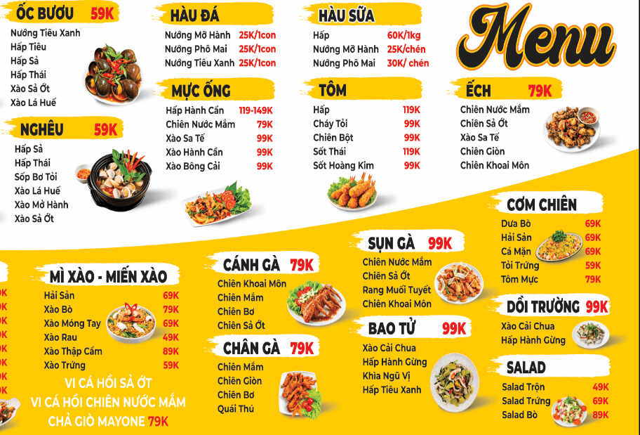 File thiết kế menu Hải sản - món nướng file cdr