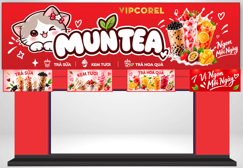Bảng biển quảng cáo MunTea trà sữa file corel x7