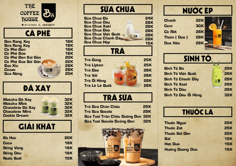 Menu quán cà phê The Coffee House B3