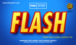 Hiệu ứng chữ PSD - Flash hero comic cartoon 3d